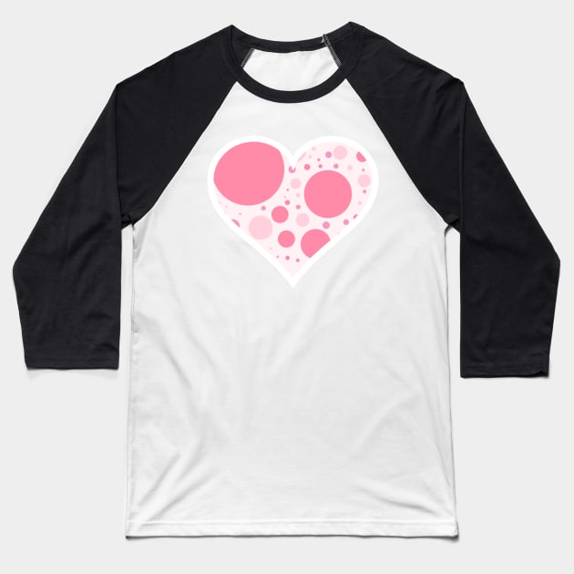 Pink and White Polka Dot Heart Baseball T-Shirt by bumblefuzzies